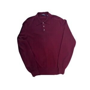 Grant Thomas 100% Two Ply Cashmere Burgundy Henley Polo Sweater Mens XL
